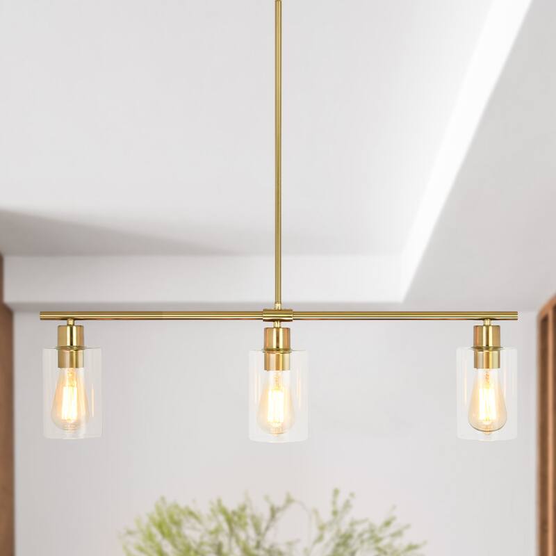 Modern Linear Ceiling Hanging Light 3-Lights Industrial Pendant Light with Adjustable Height for Living Room, Foyer - N/A - Brass