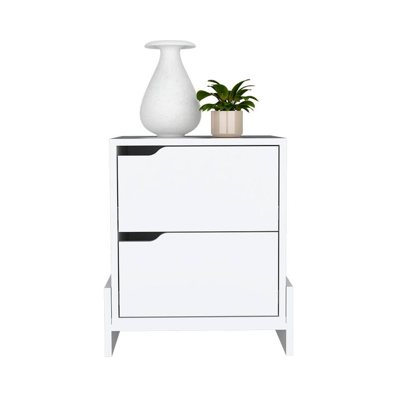 Nightstand Brookland, Bedside Table with Double Drawers and Sturdy Base