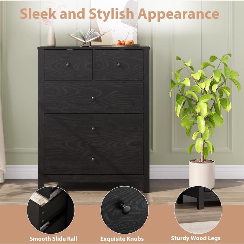 Modern 5 Drawer Dresser for Bedroom, Entryway, Hallway