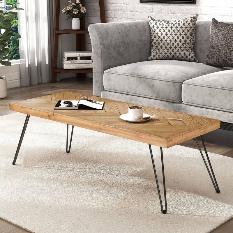 Modern Coffee Table, Tea Table Cocktail Table With V-shape Pattern Metal Hairpin Legs - natural 1