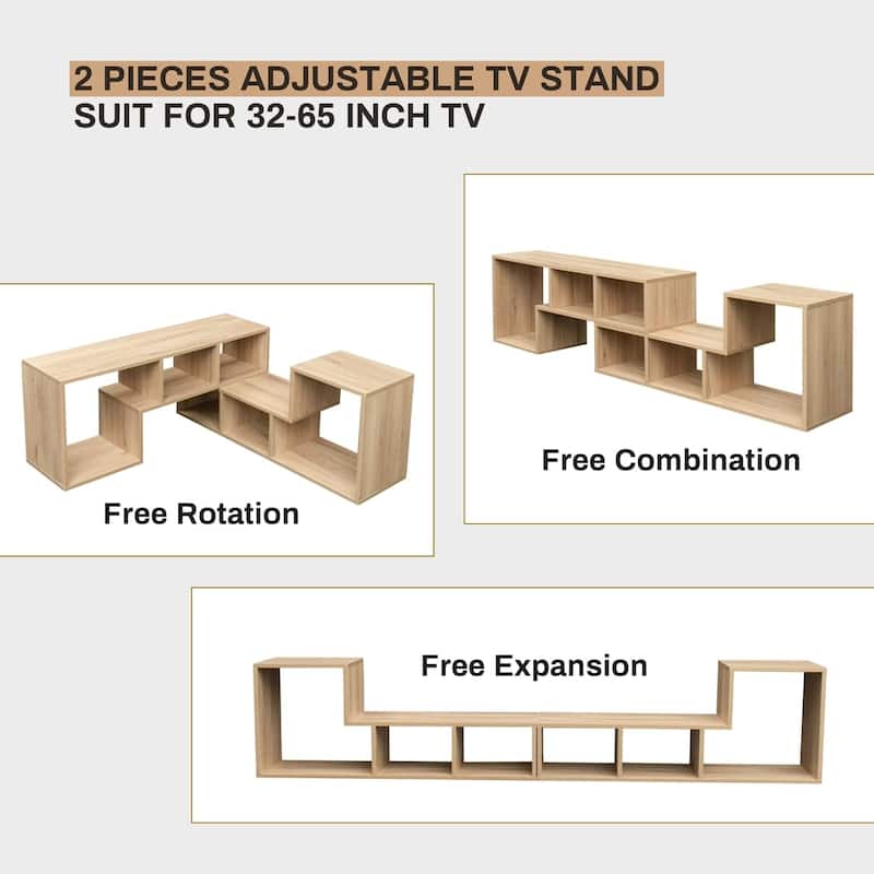 Grondin 2-Piece L Shaped TV Stand, Multi-Functional Free Combination Media Console Bookshelf for Living Room Bedroom