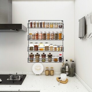 Wall Mount Spice Rack Organizer 4 Tier Hanging Spice Shelf Black - Bed ...