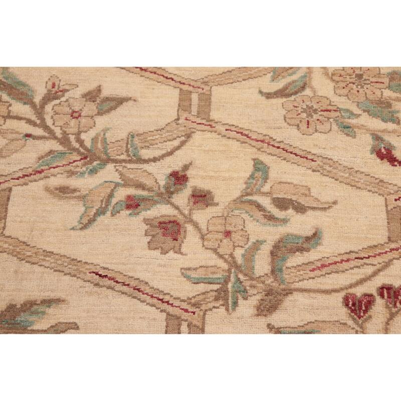 Hexagonal Trellis Floral Hand-Knotted Wool Area Rug