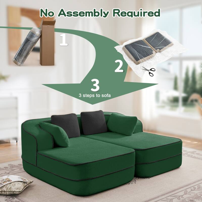 Roomfitters 77" Teddy Fabric Boneless Sofa, No Assembly Modular Couch with Double Chaises