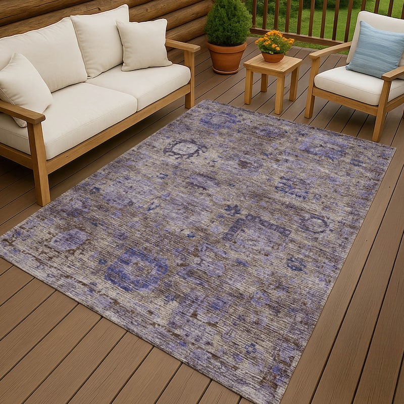 Machine Washable Indoor/ Outdoor Vintage Traditional Chantille Rug - Brown - 5' x 7'6"