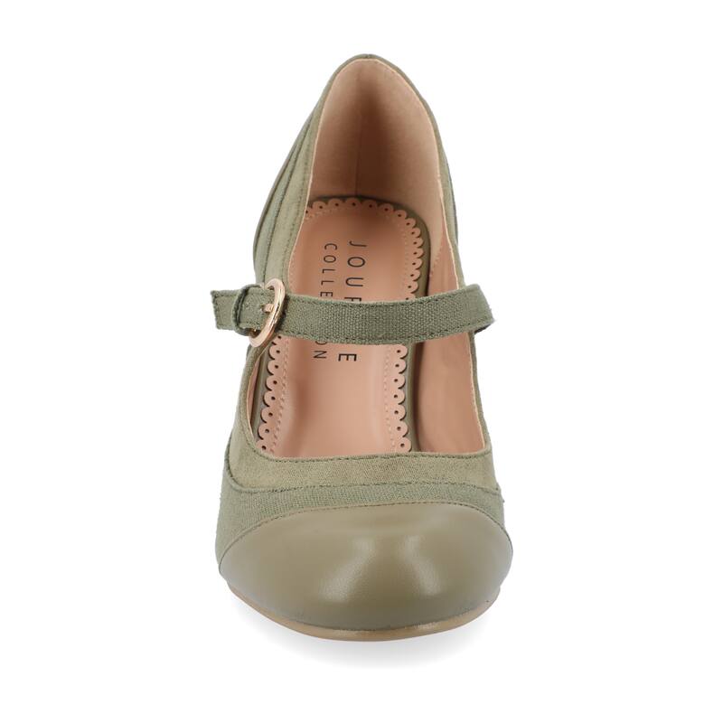 Journee Collection Women's Siri Medium and Wide Width Round Toe Block Heel Mary Jane Pumps - Wide - Olive - 12