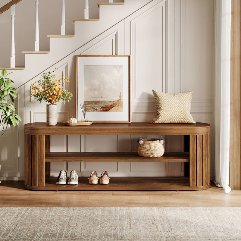 47.2" Entryway Bench with 2-Tier Shoe Storage, Farmhouse Dining Bench