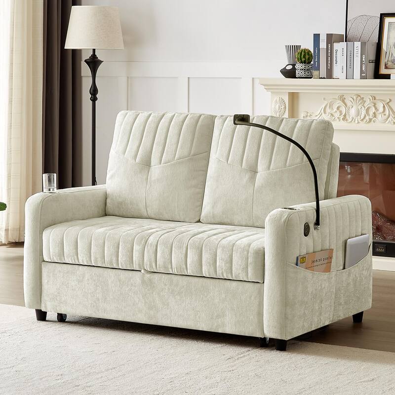 53.9" Modern Loveseat Pull-Out Sofa Bed With Adjustable Backrest