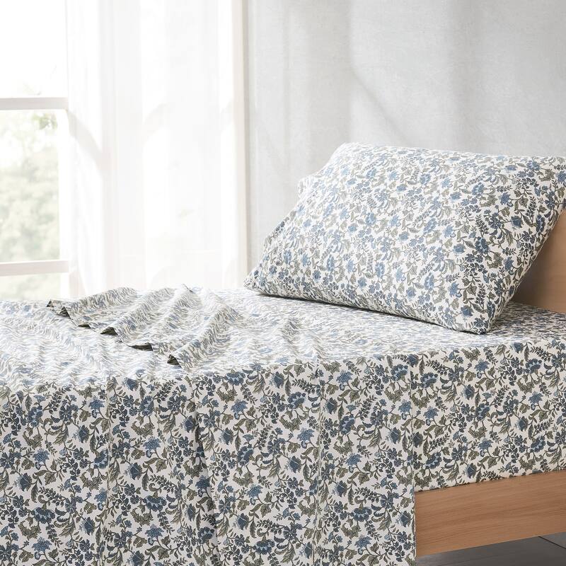 Lush Decor Lillian Block Print Blue Cotton Sheet Set