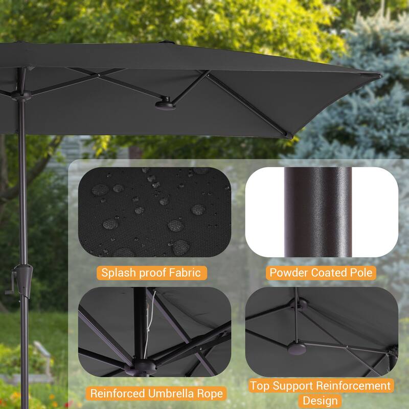 LIVOOSUN 10 x 6.5Ft Large Double-Sided Rectangular Outdoor Patio Market Umbrella with Crank, Gray