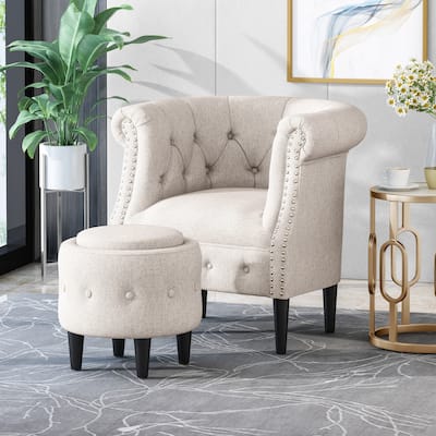 Beihoffer Petite Tufted Fabric Chair and Ottoman Set by Christopher Knight Home