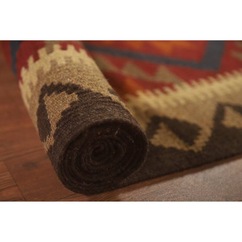 Hand Woven Oriental 100% Wool Carpet Southwestern Geometric Multi-Colored Kilim Area Rug - 9' 5'' X 6' 9''