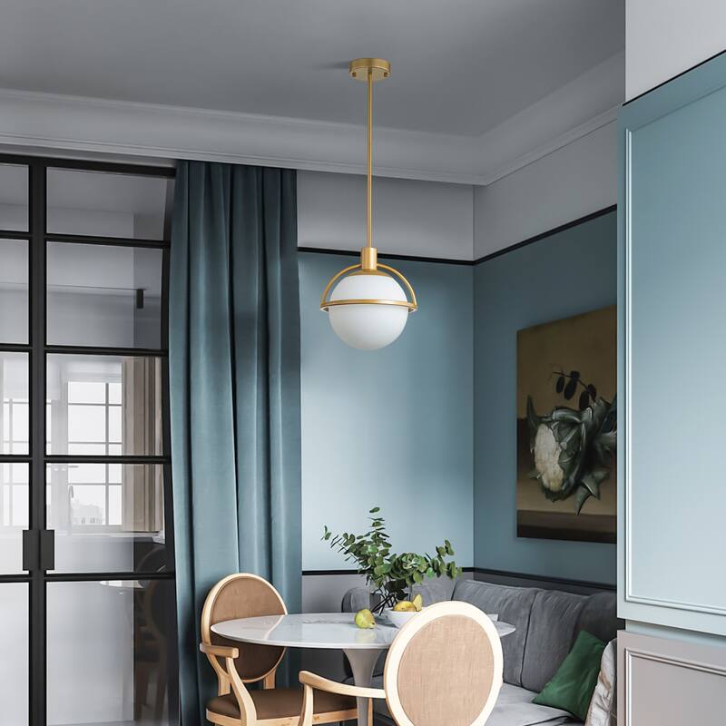 Starsky 1-Light 9in. Modern Globe Chandelier Single Frosted Glass Pendant Light - SleekGold