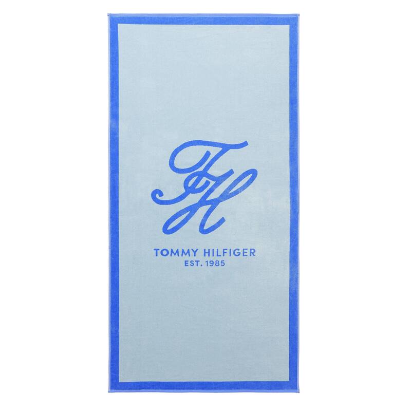Tommy Hilfiger Printed Cotton Beach Towel - 36 x 68 - Colorblock Monogram Medium Blue