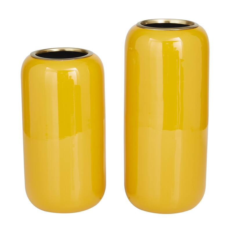 Metal Decorative Vase - Set of 2 Yellow - Roche River Decor