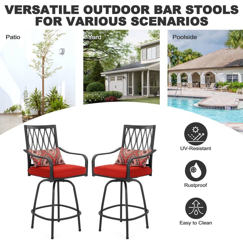 Outdoor 5PCS Metal Swivel Bar Set with Umbrella Hole and Padded Cushions
