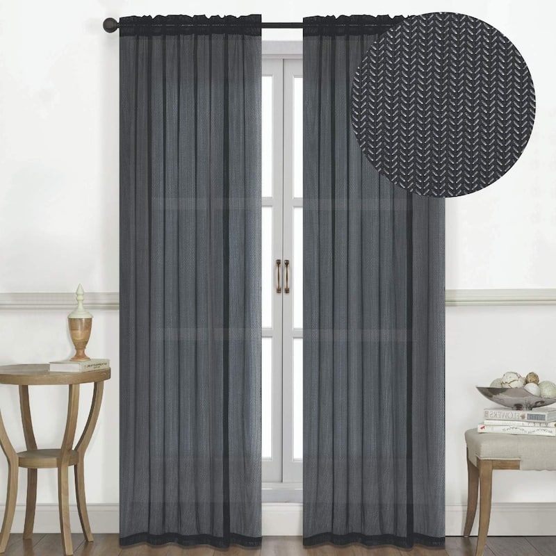 Raleigh Curtain Panel Rod Pocket 3D Textured Jacquard 54" x 90" Single Panel - 54"x90" - Black