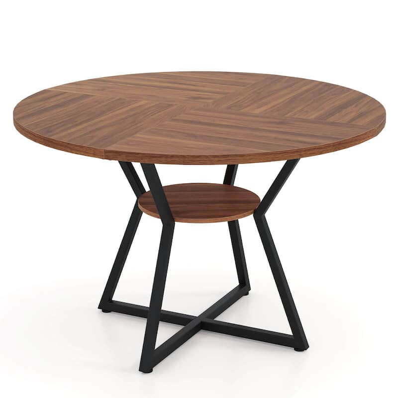Costway 47” Round Dining Table for 4 with Storage Shelf, Wooden - Brown+Black - See Details