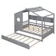 preview thumbnail 37 of 50, Pine Wood House Bed with Trundle Bed, Bookcase Bed with Storage Shlef & Roof, Semi-enclosed Design, for Kids Girls Boys
