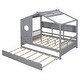 preview thumbnail 11 of 14, Wooden Full House Bed Frame with Trundle & Storage Shelves, Support Slats, House Shaped Bed for Kids, No Box Spring Needed,Gray