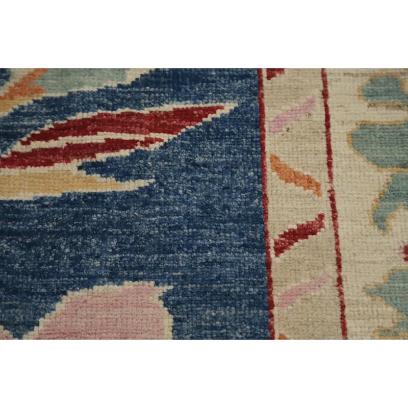 Hand Knotted Oriental 100% Wool Carpet Transitional Floral Navy Blue & Blues Oushak Area Rug - 9' 10'' X 8' 4''