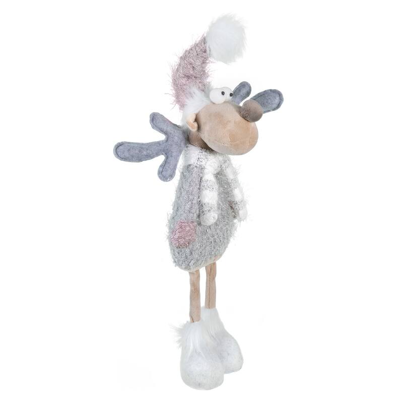 Reindeer with Pink Fluffy Hat Fabric Christmas Decoration