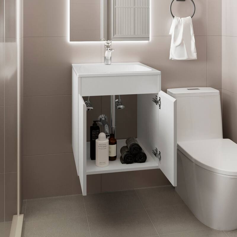 Bathroom Vanity Meka 45 with Two Drawers and Open Shelf, Wall-Mounted Storage, White