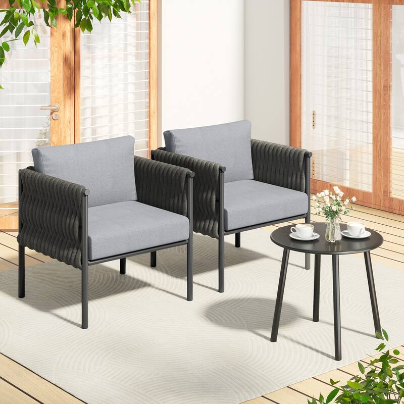 AVAWING 3-Piece Outdoor Patio Furniture Set with Coffee Table, Deep Seating Chairs with Thick Cushions, Steel Frame - Grey