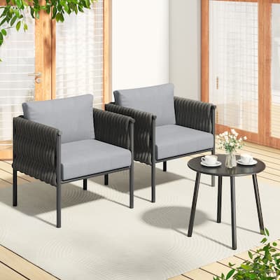 AVAWING 3-Piece Outdoor Patio Furniture Set with Coffee Table, Deep Seating Chairs with Thick Cushions, Steel Frame