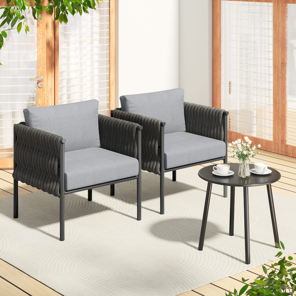 AVAWING 3-Piece Outdoor Patio Furniture Set with Coffee Table, Deep Seating Chairs with Thick Cushions, Steel Frame