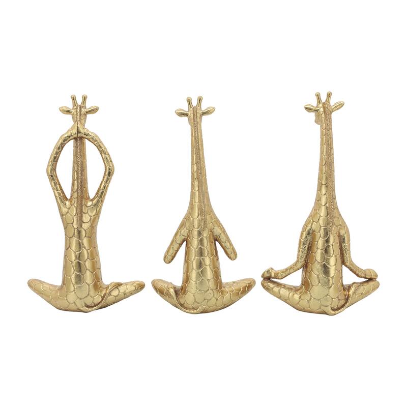 7"Lx4"Wx12"H, Yoga Giraffe Figurines, Set of Three, Made with Polyresin, Gold Finish, Unique and Decorative Figurines