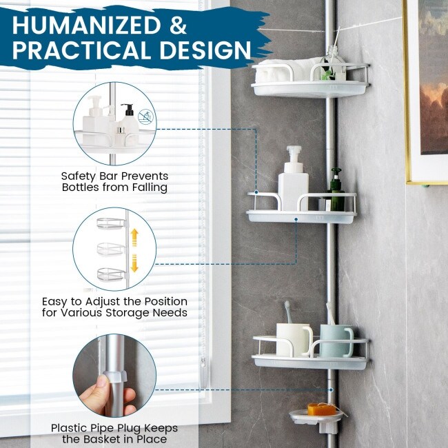 Bath Bliss Gray Plastic 4-Shelf Tension Pole Freestanding Shower Caddy  5.91-in x 48-in in the Bathtub & Shower Caddies department at