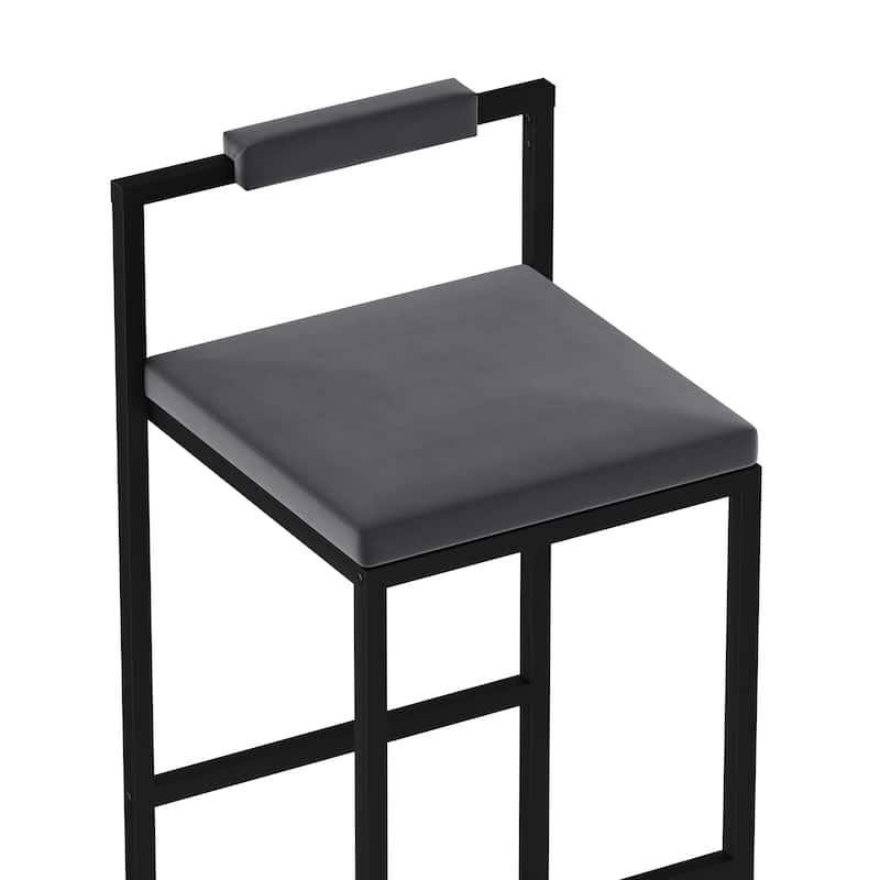 Velvet Upholstered Bar Stools Set of 2, Counter Height Bar Stools, Kitchen Island Stools with Footrest & Square Backrest