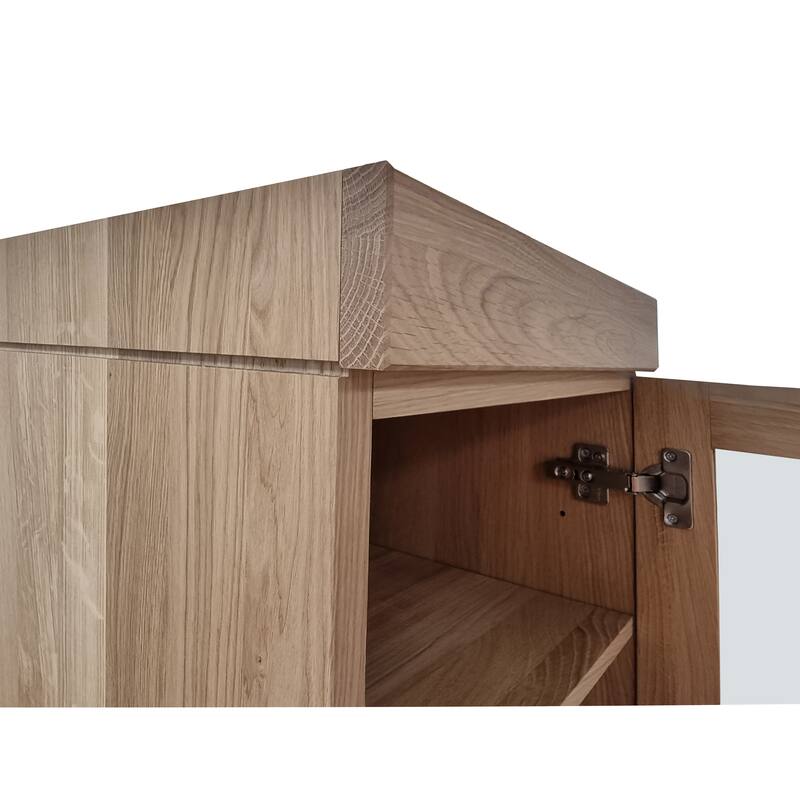 Palace Imports Premium 100% Solid European Oak Hardwood 3-Shelf Modular Bookcase with Tinted Glass Doors - 32" Wide, 35.75" Tall