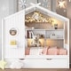 preview thumbnail 2 of 34, Modern Design Full Size House Bed with Wooden Trundle-White