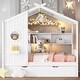 preview thumbnail 1 of 34, Playhouse Design Full Size House Wooden Bed with Trundle, Modern Design for Kids with Storage Shlef-White White