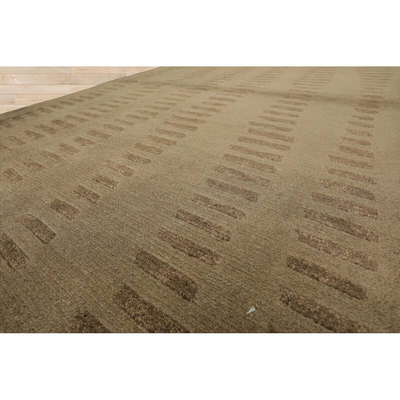 Hand Knotted Tibetan Olive Green Wool Modern Oriental Area Rug - 4' x 5' 11''