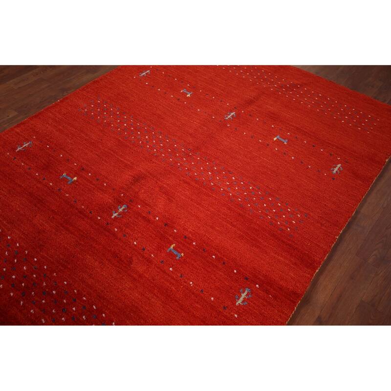 Gabbeh Oriental Area Rug Hand-Knotted Tribal Wool Carpet - 4'7"x 6'5"