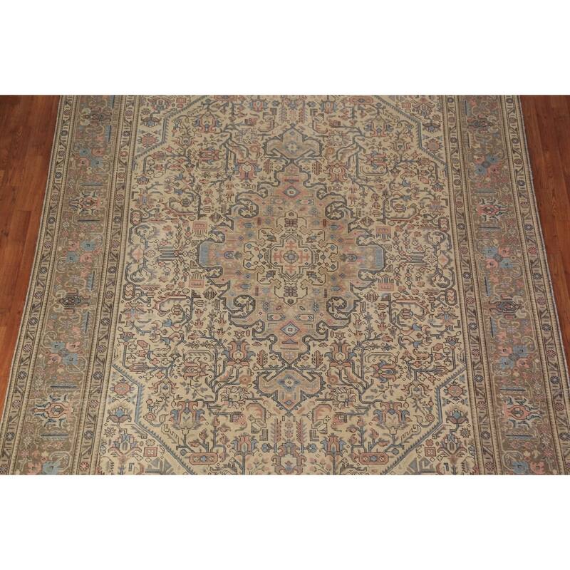 Floral Pink Tabriz Persian Area Rug Hand-Knotted Wool Carpet - 7'11"x 11'0"