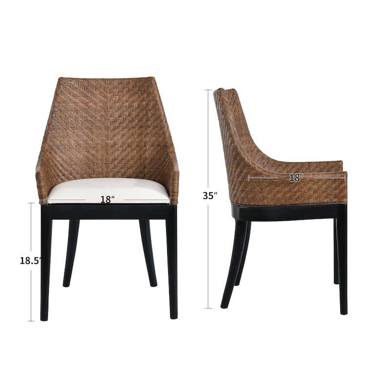 Bohemian 18" Seat W Natural Rattan Backrest with Upholstered Armchair