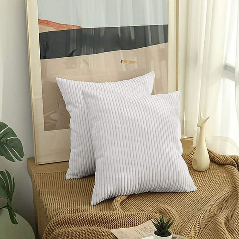Set of 2 Modern Decorative Soft Corduroy Throw Pillows - Beige