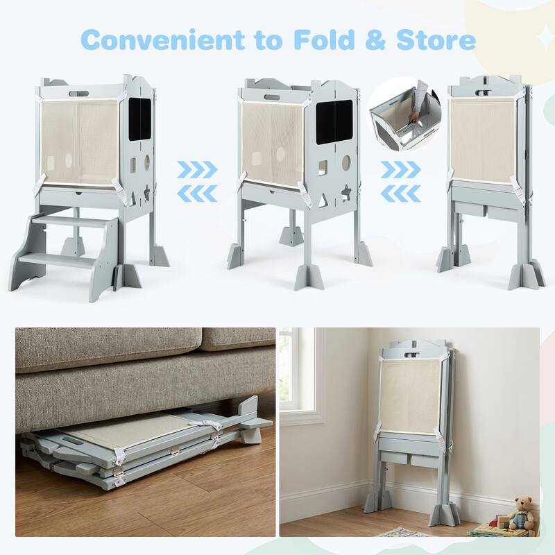 Gymax Foldable Toddler Step Stool w/Chalkboards 2-Step Stool