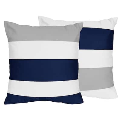 Sweet Jojo Designs Navy Grey Stripe Boy Girl Unisex/Gender Neutral 18in. Decorative Accent Throw Pillow Covers (Set of 2) Modern