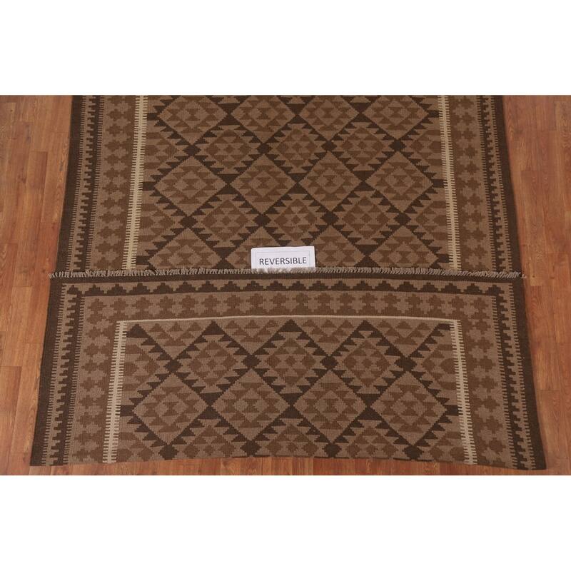 Hand Woven Oriental 100% Wool Carpet Southwestern Geometric Brown Kilim Area Rug - 9' 8'' X 6' 7''