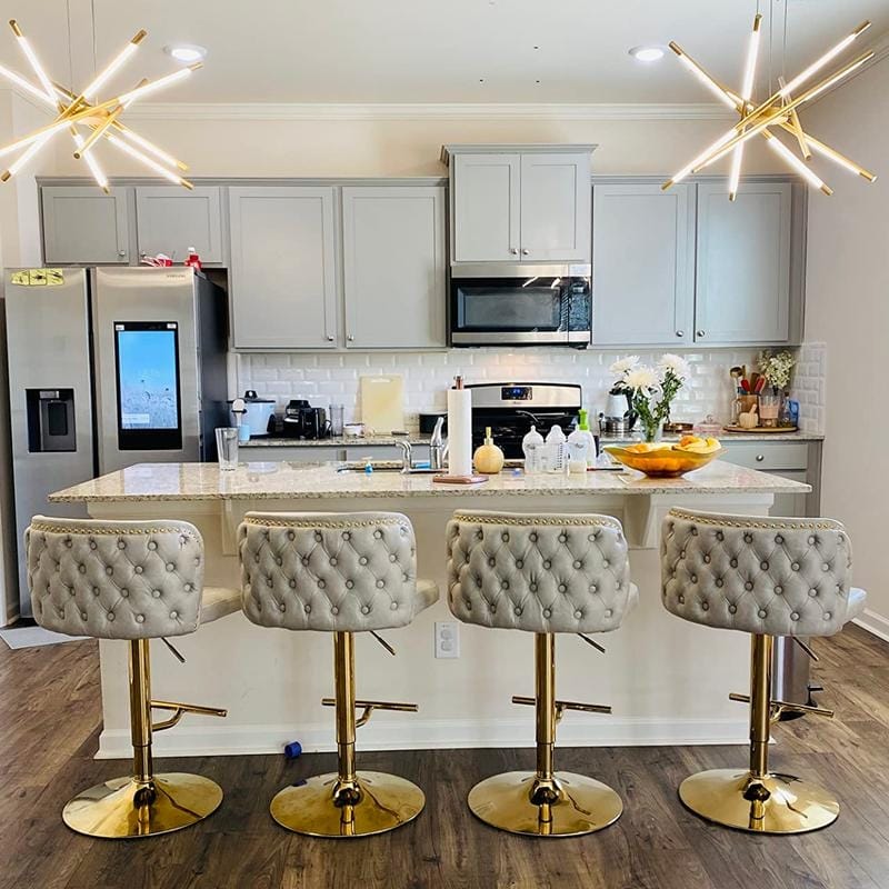 Modern Upholstered Swivel Adjusatble Height Leather Barstools Set of 2 - Beige