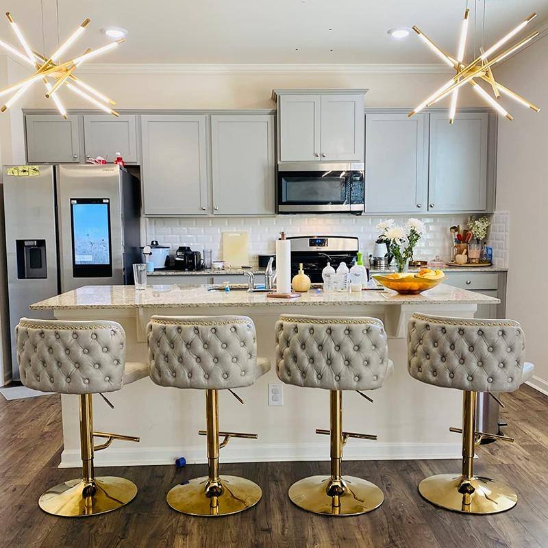 Modern Upholstered Swivel Adjusatble Height Leather Barstools Set of 6