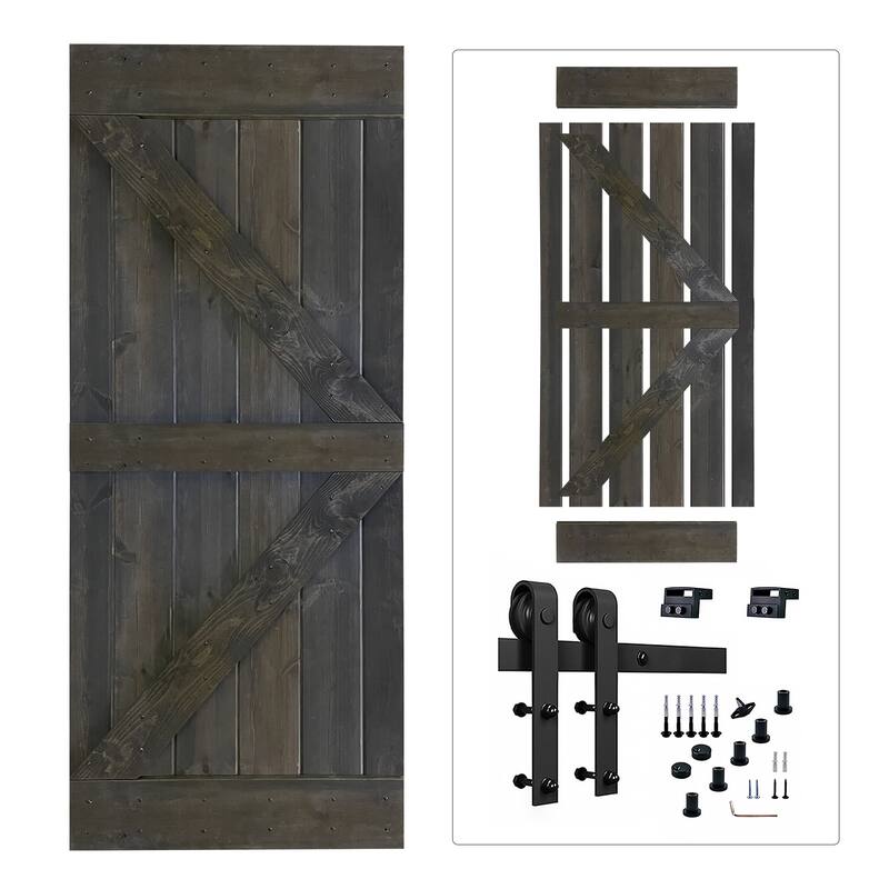 Paneled Wood Barn Door with Installation Hardware Kit - K3 Series - 28" - Espresso