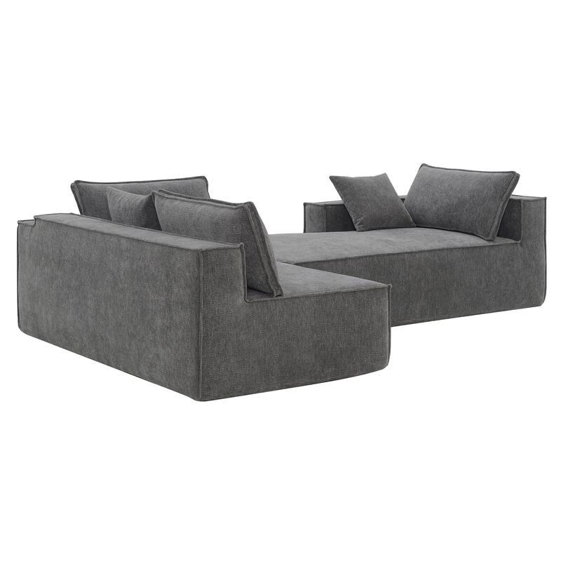 Grey 111.5" L-Shaped 4-Seat Modular Sofa with Chaise, 2 Pillows, Wrinkle-Resistant Chenille, and All-Sponge Construction