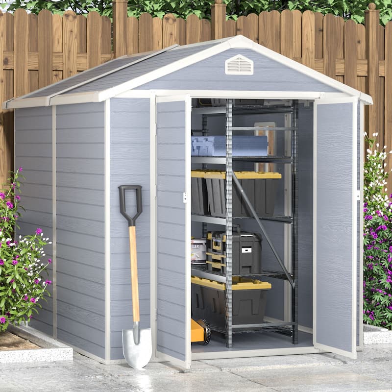 oneinmil 8'x6' Outdoor Storage Shed, Resin Utility Tool Shed