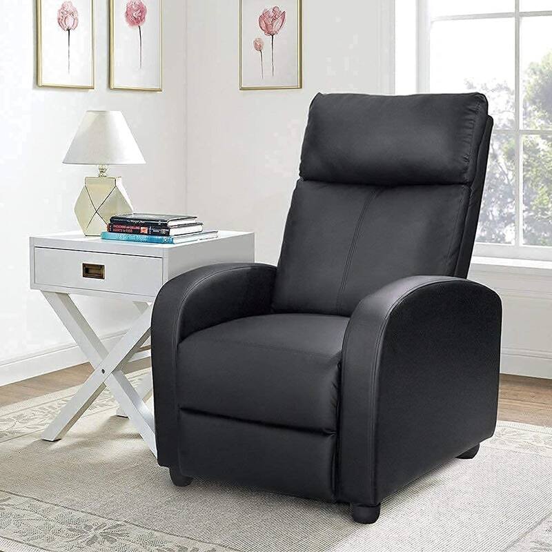 Furniwell PU Leather Sofa Recliner with Padded Seat and Backrest. - Black.